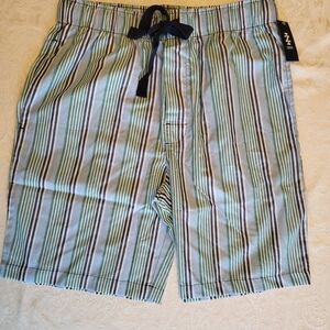 Izod Men's Striped Sleep Shorts - Green and Blue, Medium, NWT